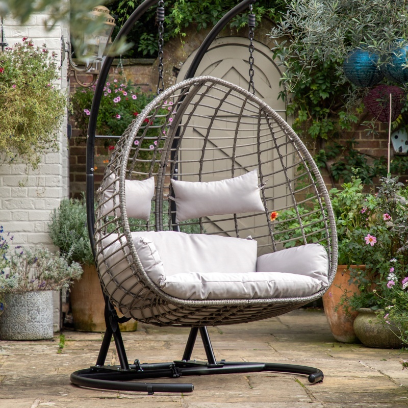 Adanero hanging 2 seater chair in garden patio setting